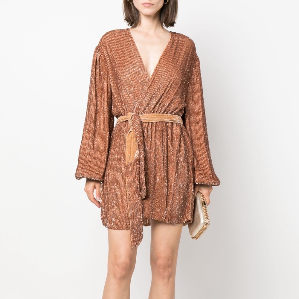 Retrofete Gabrielle Sequin Long-Sleeve Bronze Size Small